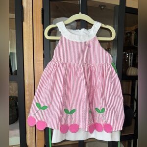 Florence Eiseman Cherries 3D appliqués dress toddler girl seersucker stripes